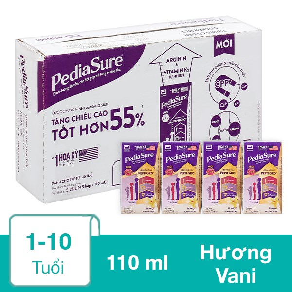 Thùng 48 hộp sữa pha sẵn Abbott PediaSure hương vani 110 ml (1 – 10 tuổi)