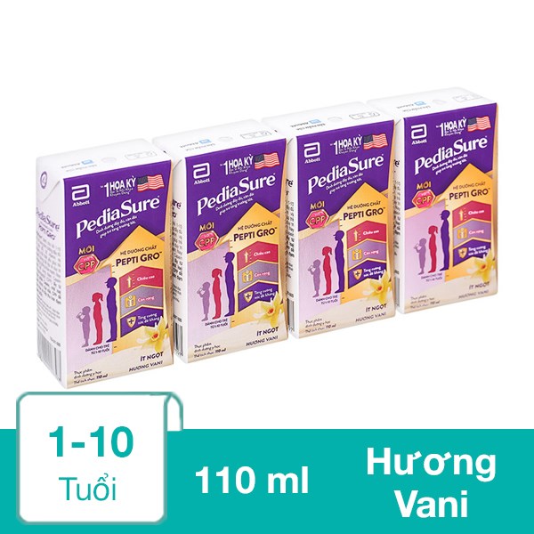 Lốc 4 hộp sữa pha sẵn PediaSure hương vani 110 ml (1 – 10 tuổi)