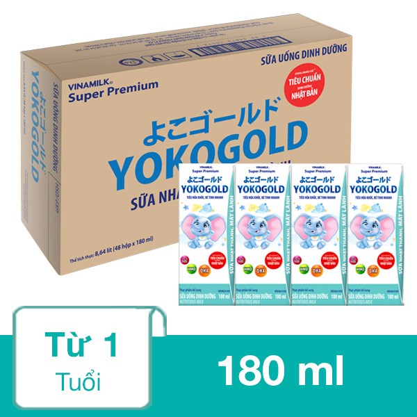 Thùng 48 hộp sữa pha sẵn Vinamilk YokoGold 180 ml (từ 1 tuổi)