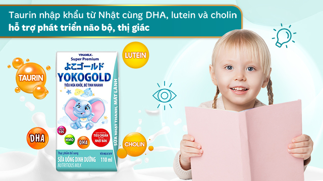 taurine nhập khẩu từ Nhật cùng DHA, lutein và choline giúp phát triển não bộ, thị giác