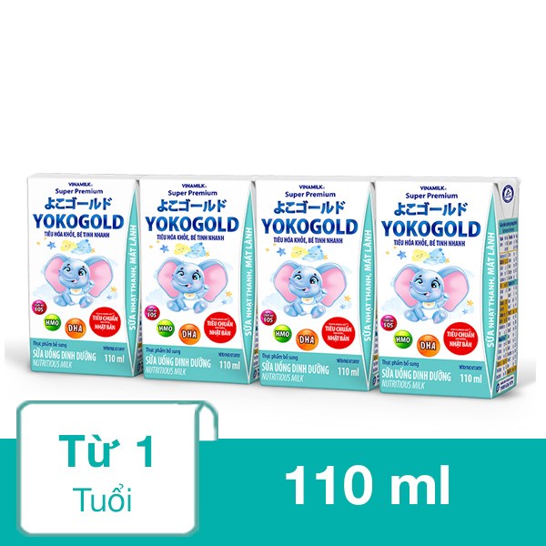 Lốc 4 hộp sữa pha sẵn Vinamilk YokoGold 110 ml (từ 1 tuổi)