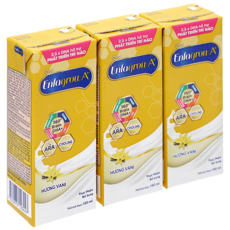 Lốc 3 hộp sữa pha sẵn Enfagrow A+ 360° Brain DHA+ hương vani 180 ml (từ 2 tuổi) 12