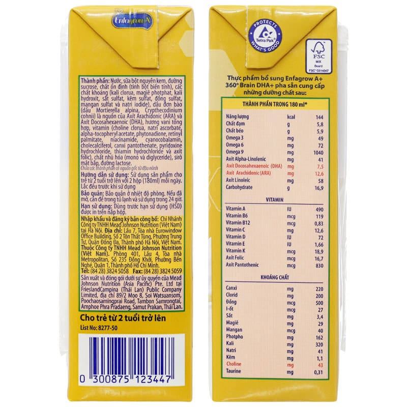 Lốc 3 hộp sữa pha sẵn Enfagrow A+ 360° Brain DHA+ hương vani 180 ml (từ 2 tuổi) 16