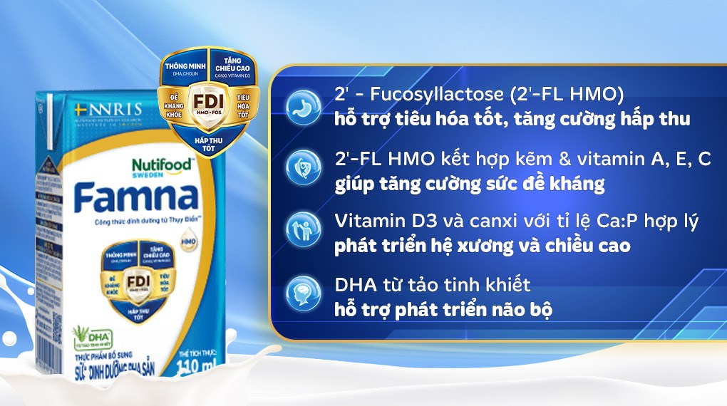 Lốc 4 hộp sữa pha sẵn Nutifood Famna 110 ml (từ 1 tuổi)