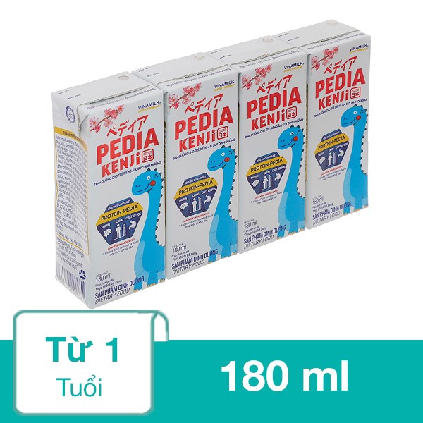 Lốc 4 hộp sữa pha sẵn Vinamilk Pedia Kenji 180 ml cho trẻ biếng ăn, suy dinh dưỡng (từ 1 tuổi)