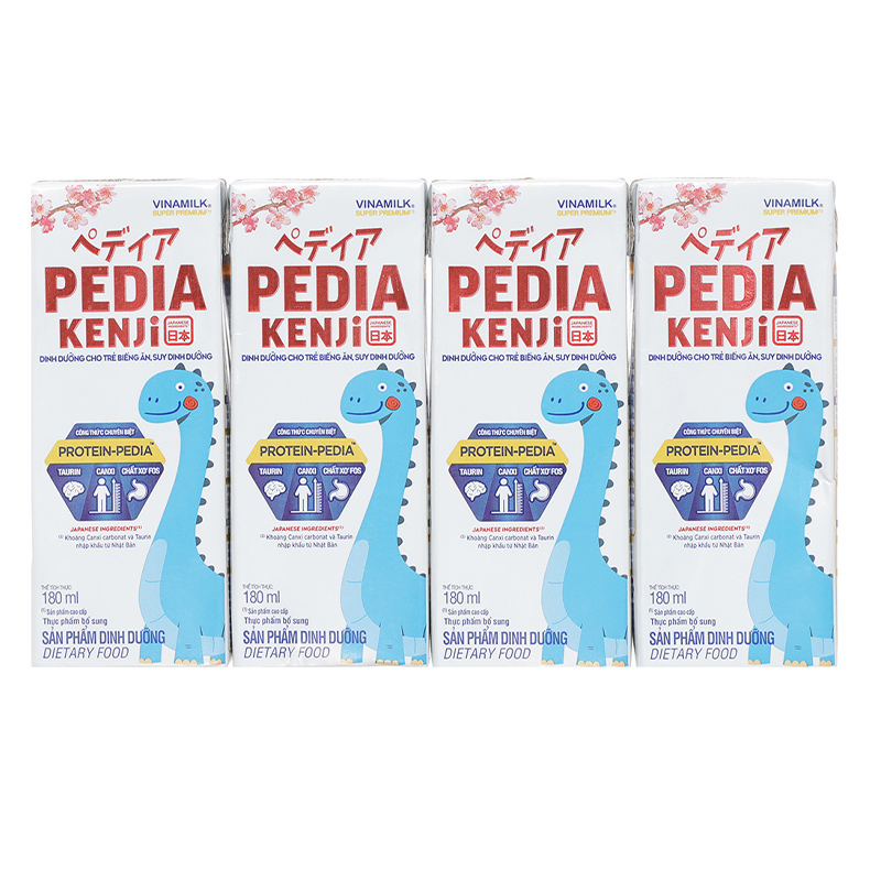 Lốc 4 hộp sữa pha sẵn Vinamilk Pedia Kenji 180 ml cho trẻ biếng ăn, suy dinh dưỡng (từ 1 tuổi)