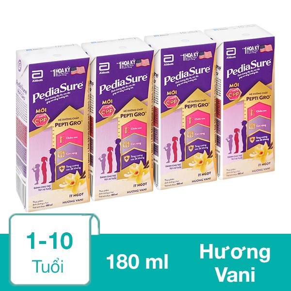 Lốc 4 hộp sữa pha sẵn PediaSure hương vani 180 ml (1 – 10 tuổi)