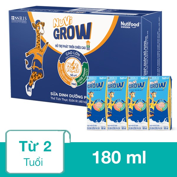 Thùng 48 Hộp Sữa Pha Sẵn Nutifood Nuvi Grow 180 Ml (Từ 2 Tuổi)