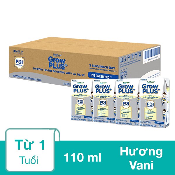 Thùng 48 Hộp Sữa Pha Sẵn Nutifood Growplus+ Bạc Hương Vani 110 Ml (Từ 1 Tuổi)