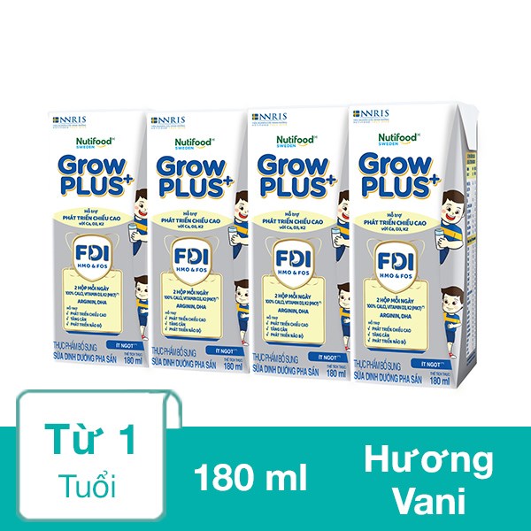 Lốc 4 Hộp Sữa Pha Sẵn Nutifood Growplus+ Bạc Hương Vani 180 Ml (Từ 1 Tuổi)