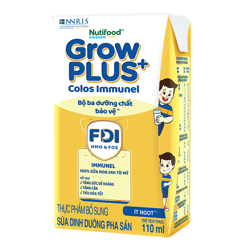 Lốc 4 hộp sữa pha sẵn Nutifood GrowPLUS+ Colos Immunel hương vani 110 ml (từ 1 tuổi)