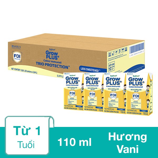 Thùng 48 Hộp Sữa Non Pha Sẵn Nutifood Growplus+ Colos Immunel Hương Vani 110 Ml (Từ 1 Tuổi)