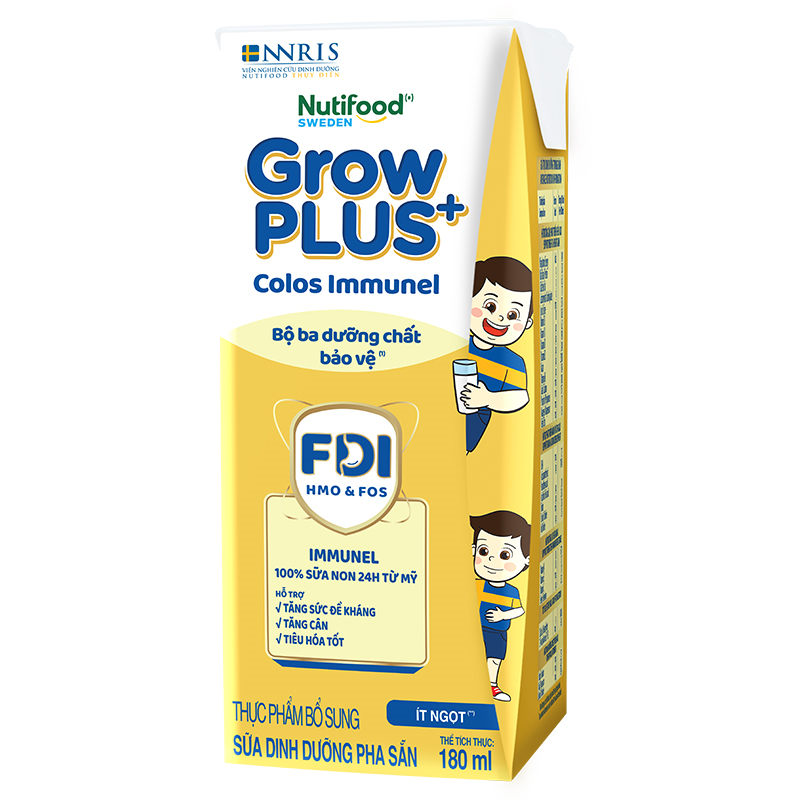 Lốc 4 hộp sữa pha sẵn Nutifood GrowPLUS+ Colos Immunel hương vani 180 ml (từ 1 tuổi)