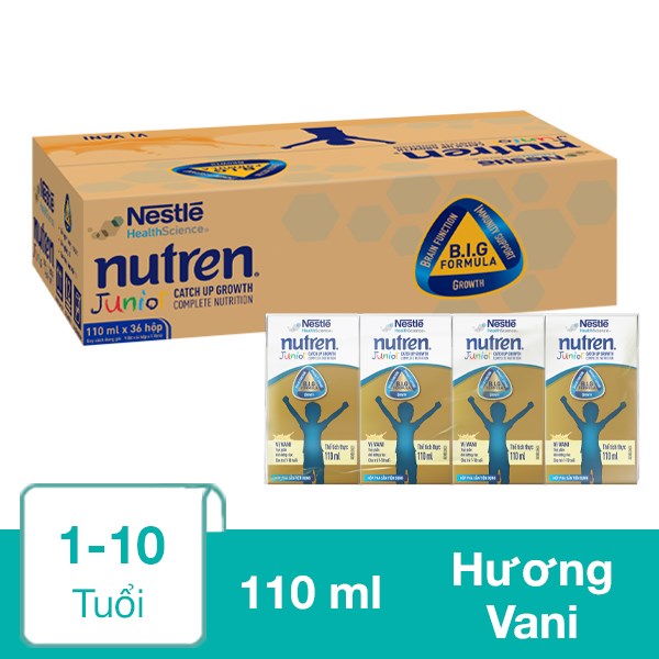 Thùng 36 Hộp Sữa Pha Sẵn Nutren Junior Hương Vani 110 Ml (1 - 10 Tuổi)