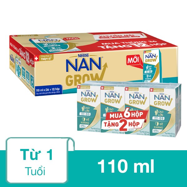 Thùng 36 + 12 Hộp Sữa Pha Sẵn Nestlé Nan Grow 110 Ml (Từ 1 Tuổi)