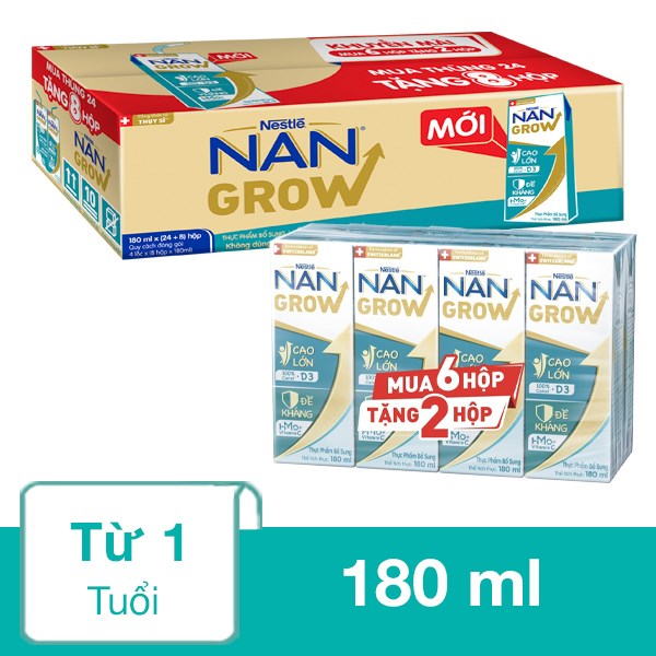 Thùng 24 + 8 Hộp Sữa Pha Sẵn Nestlé Nan Grow 180 Ml (Từ 1 Tuổi)