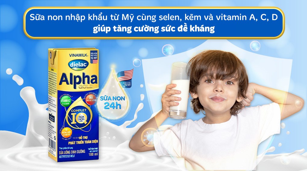 Lốc 4 hộp sữa pha sẵn Dielac Alpha Gold 180 ml (từ 1 tuổi)