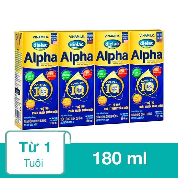 Lốc 4 Hộp Sữa Non Pha Sẵn Dielac Alpha Gold 180 Ml (Từ 1 Tuổi)