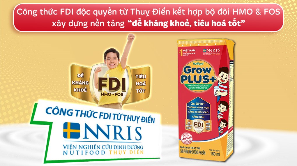 Lốc 4 hộp sữa pha sẵn Nutifood GrowPLUS+ đỏ cho trẻ suy dinh dưỡng, thấp còi
