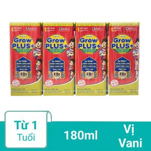 Lốc 4 hộp sữa dinh dưỡng pha sẵn NutiFood Grow Plus+ vani hộp 180ml (cho trẻ thấp còi)