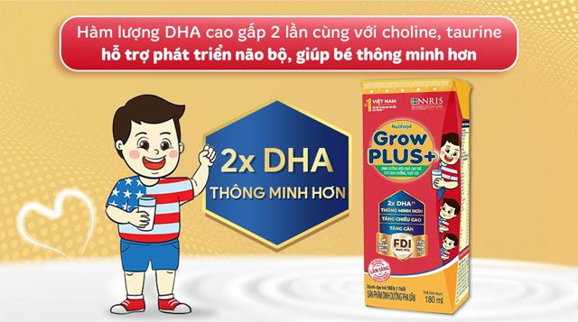 Lốc 4 hộp sữa pha sẵn Nutifood GrowPLUS+ hương vani 180 ml