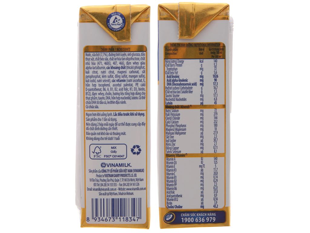 Lốc 4 hộp sữa uống dinh dưỡng Optimum Gold 180ml 6