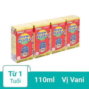 Lốc 4 hộp sữa dinh dưỡng pha sẵn NutiFood Grow Plus+ vani hộp 110ml