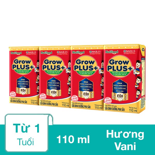 Lốc 4 Hộp Sữa Pha Sẵn Nutifood Growplus+ Đỏ Hương Vani 110 Ml Cho Trẻ Suy Dinh Dưỡng, Thấp Còi (Từ 1 Tuổi)