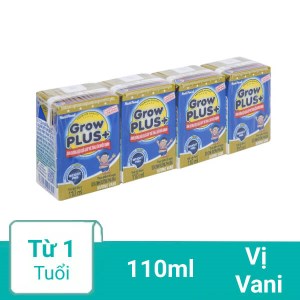 Lốc 4 hộp sữa dinh dưỡng pha sẵn NutiFood Grow Plus+ vani 110ml