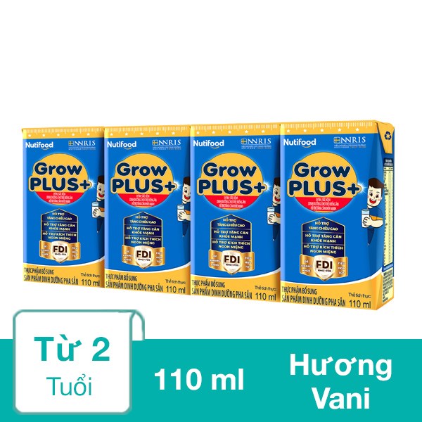 Lốc 4 Hộp Sữa Pha Sẵn Nutifood Growplus+ Xanh Hương Vani 110 Ml Cho Trẻ Biếng Ăn (Từ 2 Tuổi)