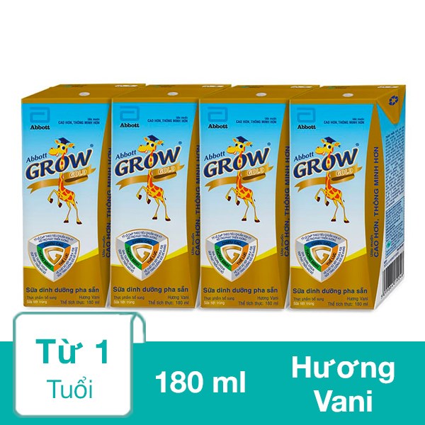 Lốc 4 hộp sữa pha sẵn Abbott Grow Gold hương vani 180 ml (từ 1 tuổi)