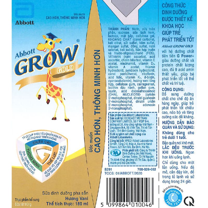 Combo 2 thùng 48 hộp sữa pha sẵn Abbott Grow Gold hương vani 180 ml (từ 1 tuổi) - Giao bao bì ngẫu nhiên 24