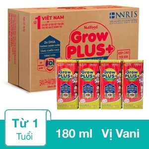 Thùng 48 hộp sữa dinh dưỡng pha sẵn NutiFood Grow Plus+ vani hộp 180ml