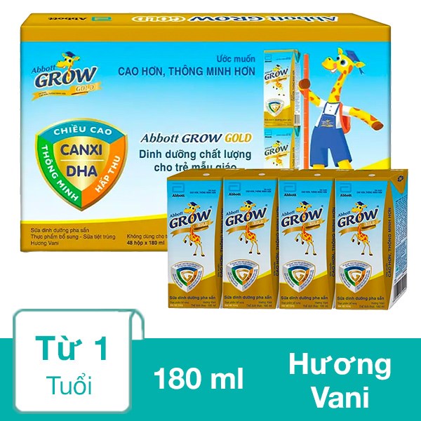 Thùng 48 Hộp Sữa Pha Sẵn Abbott Grow Gold Hương Vani 180 Ml (Từ 1 Tuổi)