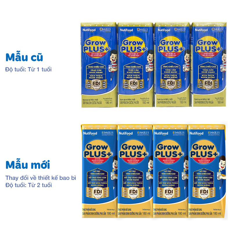 Lốc 4 hộp sữa pha sẵn Nutifood GrowPLUS+ xanh hương vani 180 ml cho trẻ biếng ăn (từ 2 tuổi) 10