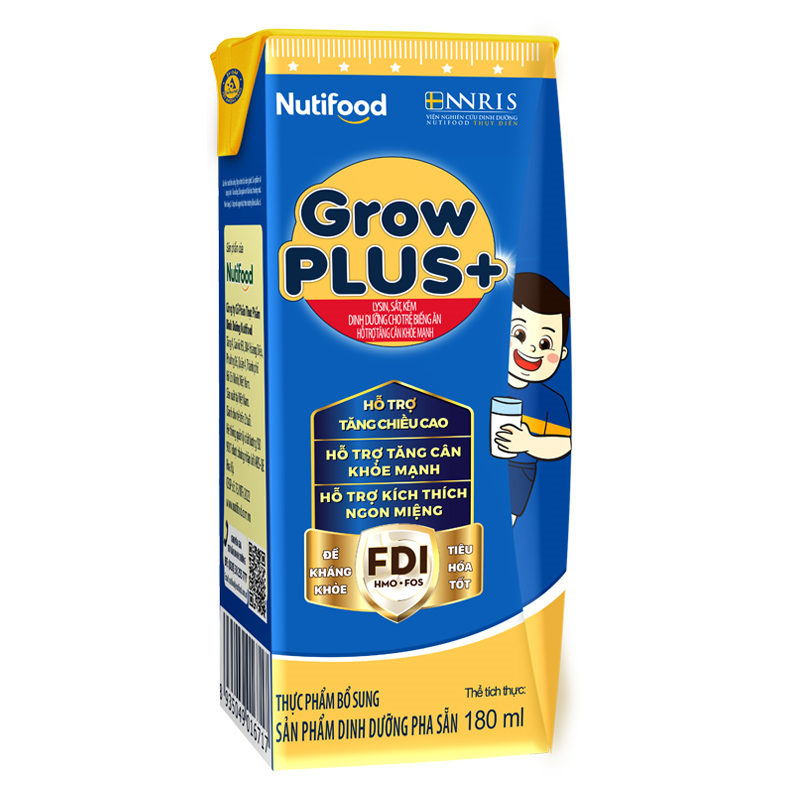 Lốc 4 hộp sữa pha sẵn Nutifood GrowPLUS+ xanh hương vani 180 ml cho trẻ biếng ăn (từ 2 tuổi) 15