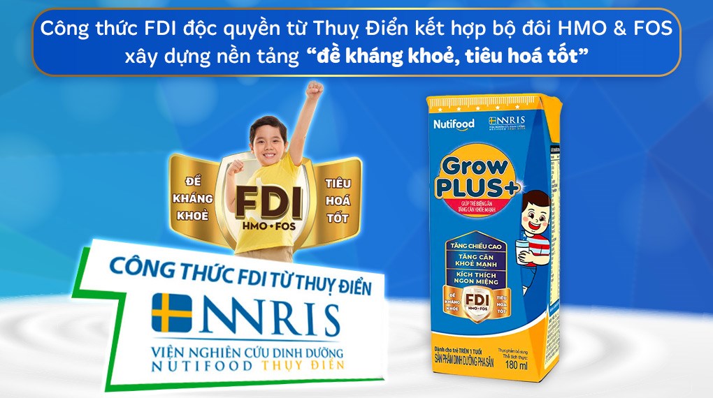 Lốc 4 hộp sữa pha sẵn Nutifood GrowPLUS+ xanh hương vani 180 ml cho trẻ biếng ăn (từ 1 tuổi)