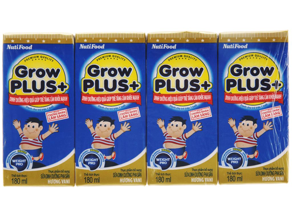 Lốc 4 hộp sữa uống dinh dưỡng pha sẵn NutiFood Grow Plus+ vani 180ml (tăng cân khoẻ mạnh) 3