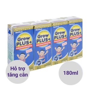 Lốc 4 hộp sữa uống dinh dưỡng pha sẵn NutiFood Grow Plus+ vani 180ml (tăng cân khoẻ mạnh)