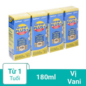 Lốc 4 hộp sữa uống dinh dưỡng pha sẵn NutiFood Grow Plus+ vani 180ml (tăng cân khoẻ mạnh)