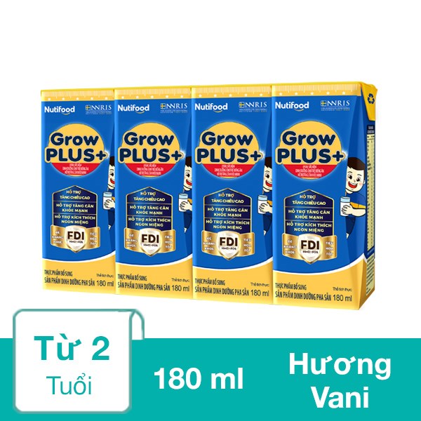 Lốc 4 Hộp Sữa Pha Sẵn Nutifood Growplus+ Xanh Hương Vani 180 Ml Cho Trẻ Biếng Ăn (Từ 2 Tuổi)