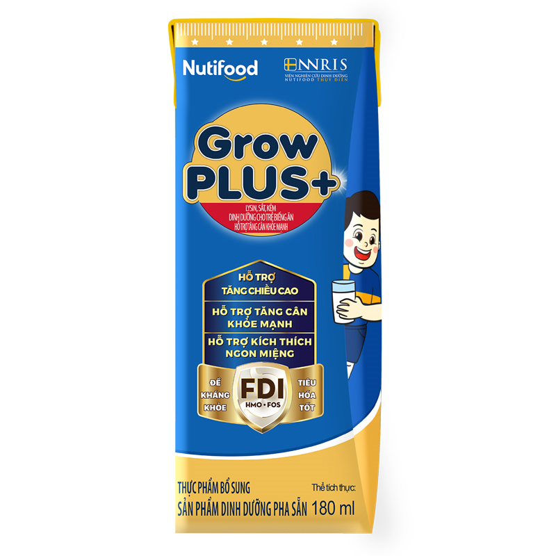 Lốc 4 hộp sữa pha sẵn Nutifood GrowPLUS+ xanh hương vani 180 ml cho trẻ biếng ăn (từ 2 tuổi) 4