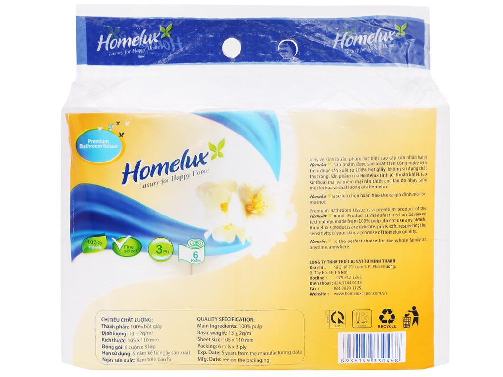 6 cuộn giấy vệ sinh không lõi Homelux 3 lớp 3