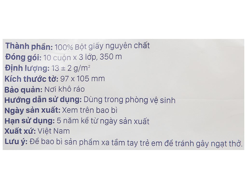 Lốc 10 cuộn giấy vệ sinh Puri không mùi 3 lớp 5