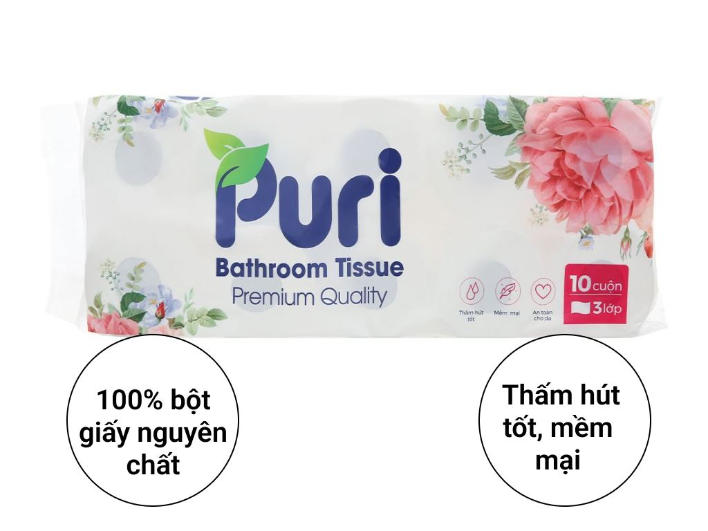 10 cuộn giấy vệ sinh Puri Premium Quality 3 lớp 2