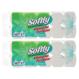 2 lốc giấy vệ sinh không lõi Softly 10 cuộn 2 lớp