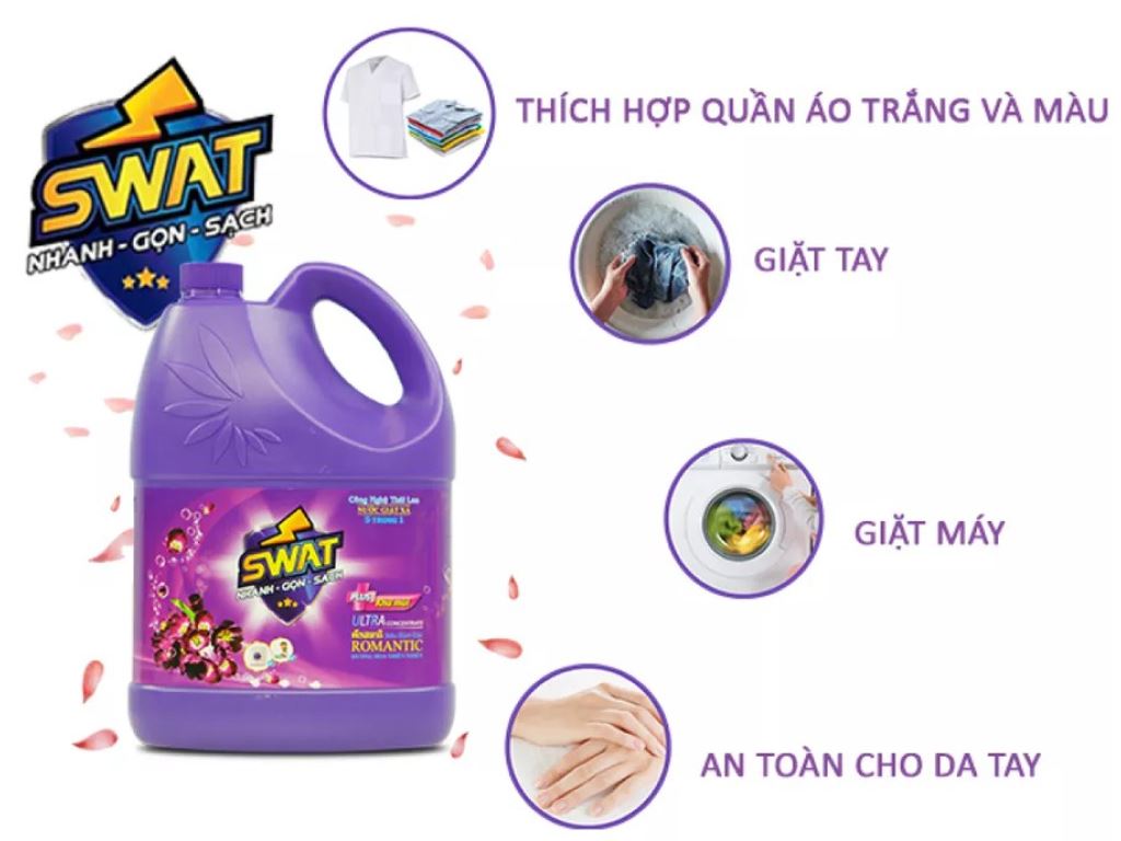 Nước giặt xả Swat romantic hương hoa thiên nhiên can 3.8kg 2