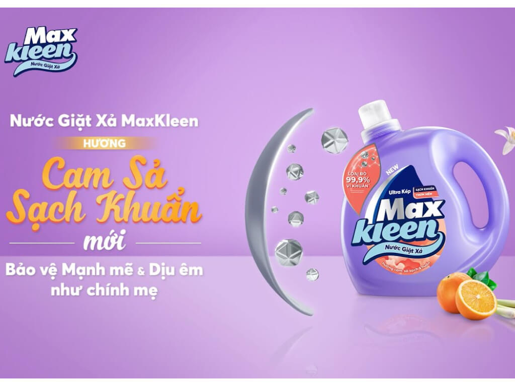 Nước giặt xả MaxKleen cam sả sạch khuẩn chai 2.4kg 2