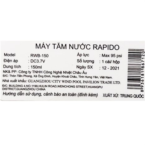Máy tăm nước cầm tay Rapido RWF-150 Màu Trắng