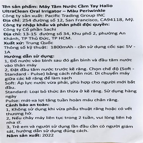 Máy tăm nước cầm tay Halio UltraClean Oral Irrigator